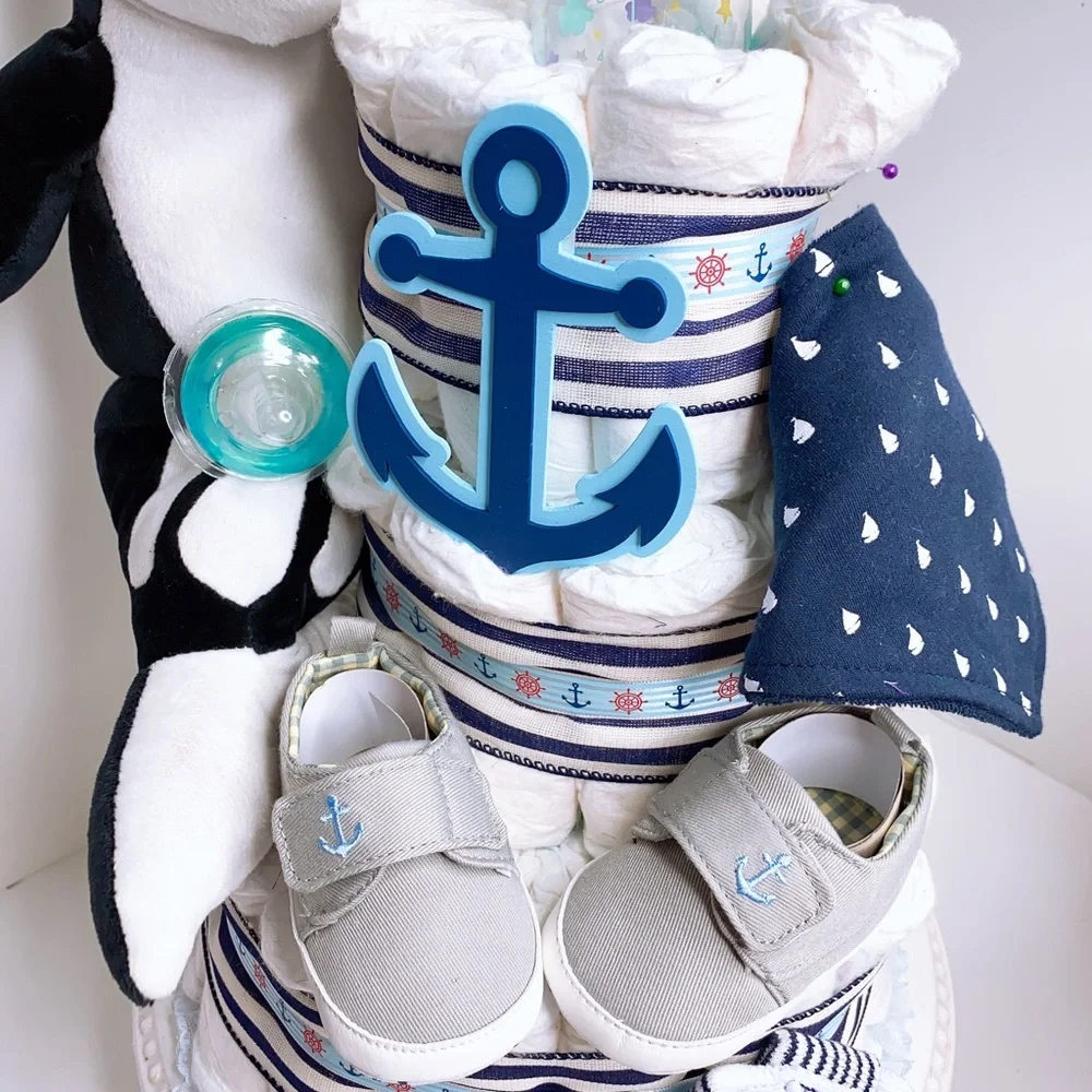 Whale Nautical Diaper Cake